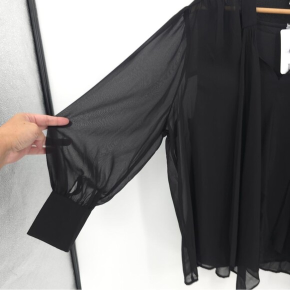 DR2 Daniel Rainn Top Womens 3X Black Chiffon Ne Neck Sash Sheer Puff Sleeves NWT - Picture 6 of 14